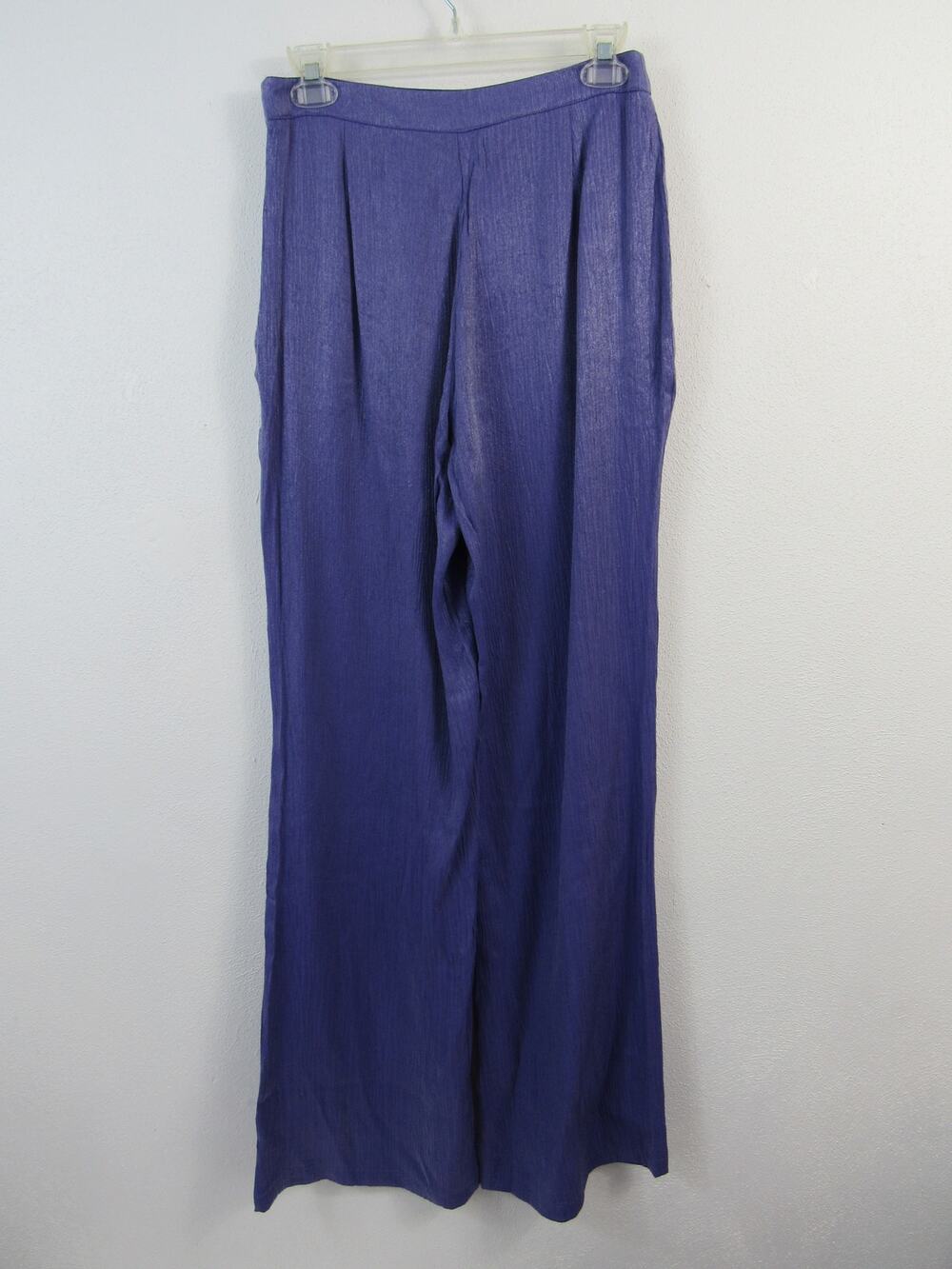 NWT MNG Mango Periwinkle Metallic Silver Shiny Trouser Pants Wide Leg Medium